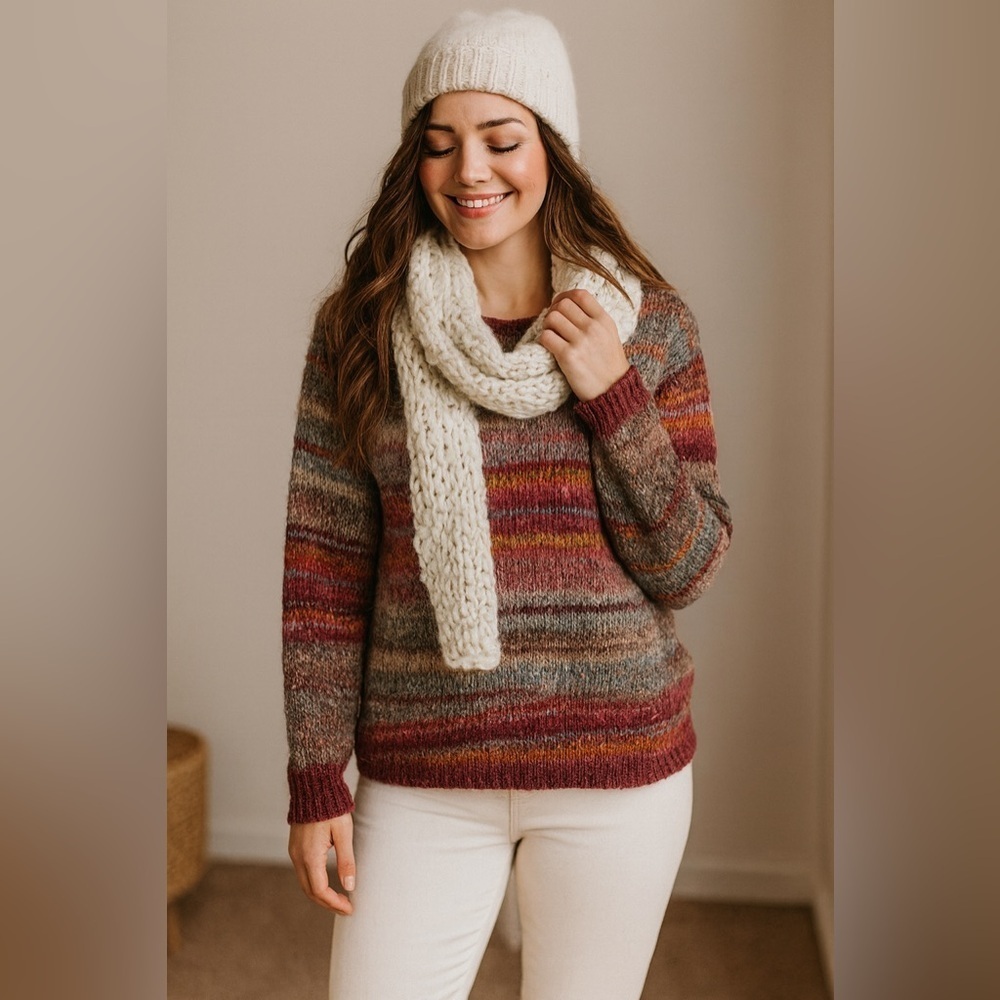 J. Jill Alpaca Wool Blend Cozy Multicolor Knit Sweater Size Small